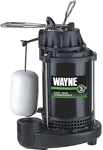 WAYNE CDU800 1/2 HP Submersible Sump Pump – Cast Iron & Stainless Steel, Vertical Float Switch, 5,100 GPH, 3-Year Warranty