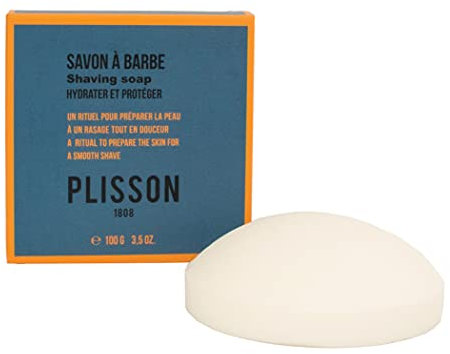 Plisson - Savon à Barbe Traditionnel - Base 100% Naturelle, Sans Dioxyde de Titane - Mousse à Raser, Parfum Cèdre et Santal - Fabrication Française - 100 gr