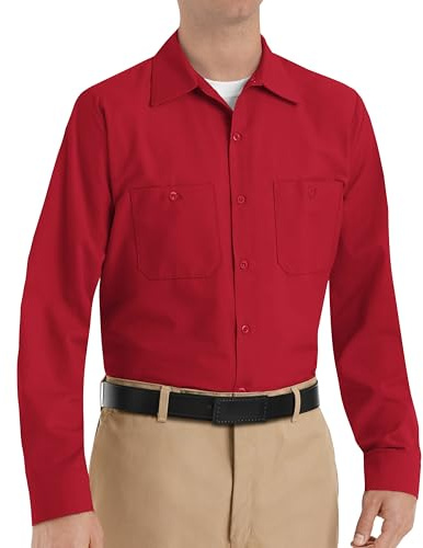 Red Kap Camicia da Lavoro Industriale da Uomo, vestibilità Regolare, a Maniche Lunghe, con Bottoni, Rosso, 4XL
