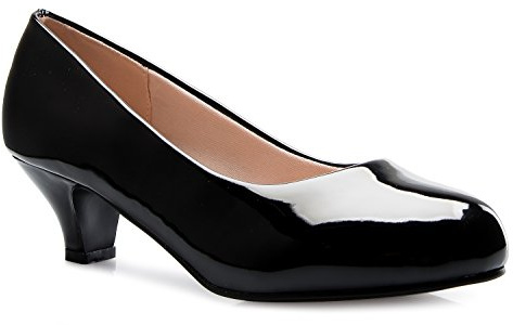Olivia K Klassische Damen-Pumps mit geschlossenem Zehenbereich | Kleid, Arbeit, Party, niedriger Absatz, Schwarzes Patent*, 40.5 EU