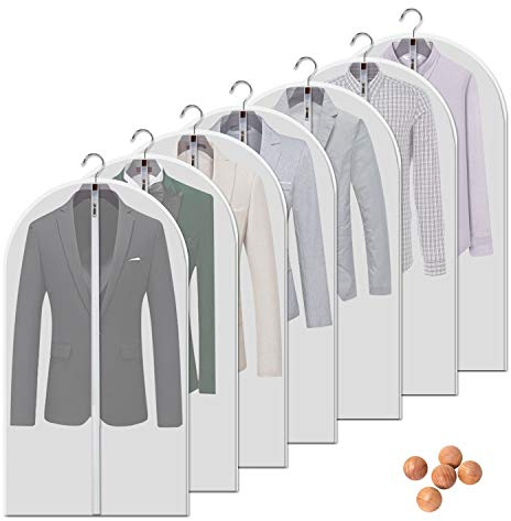 Clear Garment Bags for Hanging Clothes with 5 Cedar Balls, 7 Pack 40 Inch