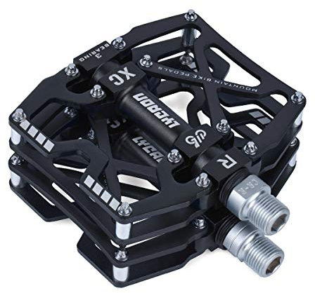 LYCAON Fahrradpedale MTB Pedal, CNC Aluminiumlegierung rutschfeste Cr-Mo Spindel Fahrrad Pedal, 3 Lager Pedale für 9/16 MTB BMX Fahrrad Mountain Road Bike (Schwarz)