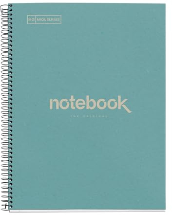 Miquelrius - A4 Recycling-Notizbuch, 80 Blatt 80 g/m², 5x5 mm kariert, Notizbuch aus Recyclingpapier (Post-Consumer-Recycling), 1 Farbstreifen, 4-fach gelocht, Recycling-Umschlag, ECO Blau