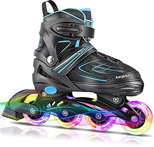 KAQINU Adjustable Inline Skates, Outdoor Inline Skates Roller with Full Illuminating Wheels for Women, Kids, Girls and Boys (Blue, S)