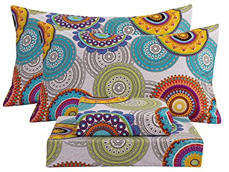 Bedlifes King Sheet Set Ultra Soft, Breathable, Silky Flower Deep Pocket 100% Microfiber Bedding, 4 Piece King Size Mandala Patterned