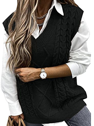 Niwicee Gilet Pulls sans Manche Femme Pull Gilet pour Femmes Pull Chaud sans Manche Femme Pull en Tricot Gilets sans V-Cou Sweater Casual Basique Printemps Automne