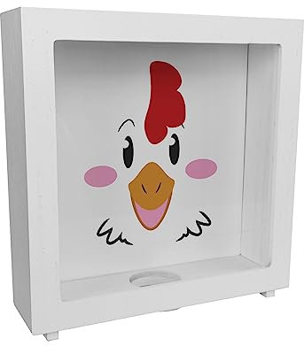 Rahmen Spardose aus Holz aus Keramik mit niedlichem Hühner-Gesicht - für kleine Kinder eine lustige Geschenkidee für Deine Kinder um Ihr Taschengeld in einem besonderen