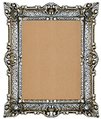 LIGUORO SHOP Cadre rectangulaire style baroque vénitien imitation vintage shabby chic 55 x 45 cm pour photo affiches imprimées (argent antique)