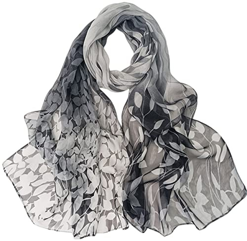 FAIRYGATE Women's Scarves & Wraps Chiffon Scarf Neck Fashionable Printing Floral Country Style Lightweight for Women Ladies Scarfs Grey A4313