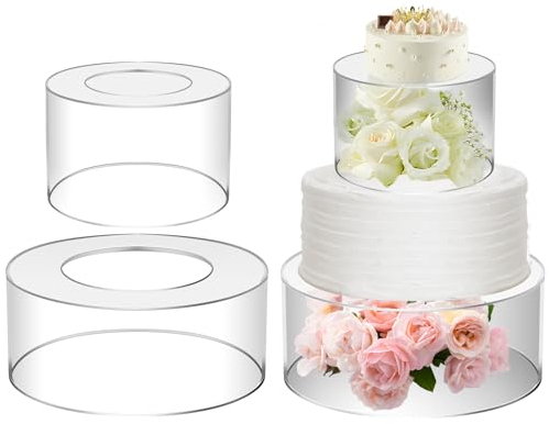 2 Stück befüllbare Kuchenständer aus transparentem Acryl, 15 cm + 25 cm, stapelbare Tafelaufsatz, Kuchen-Präsentationsboxen, Tischplatte, dekorative Basis, Kuchen-Präsentationsstufe für Hochzeit,