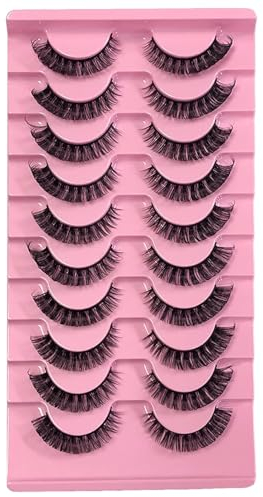 10 Paare 3D Falsche Wimpern - Wiederverwendbare Künstliche Wimpern - D Curl Lashes, Natural Look Russian Strip Lashes, Lange dramatische Nerzwimpern Wispy Full Volume (DH06-4)