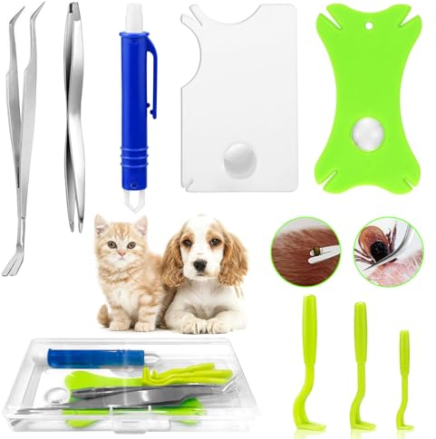 TAIHOBO 8er Set Zeckenzange Mensch & Haustier, Profi Zeckenzange für Hunde Katze mit Vergrößerungsfunktion Zeckenkarte, Verschiedene Haken für Alle Tick Größen, Effektiver Zeckenzangen Set Mit Etui