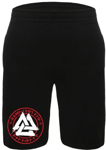 Herren Kurze Hose halblang Walhalla Wikinger Shorts Wotansknoten Runen Odin