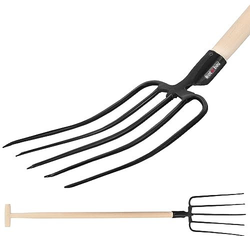 KOTARBAU® Stahlforke mit 5 Zinken Schwarz für Gartenarbeiten Mistgabel Mistforke