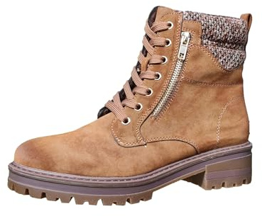 Jo and Joe Women's Ankle Boots Lace up and Side Zip-Brown-5