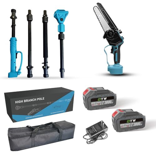 TAZZOR Akku-Hochentaster, Hochentaster Elektrisch - MAX. 2m, 6000RPM, 21V - 2 in 1 Astsäge mit Teleskopstiel, Praktischer Hochentaster Akku mit 3000mAh Akku und Ladegerät, 16cm Schwertlänge