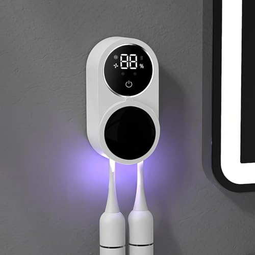 Soporte para cepillos de dientes de pared con 2 ranuras, soporte para cepillos de dientes sin perforar la pared, desinfectante para cepillo de dientes UV, resistente al agua y a prueba de polvo, para