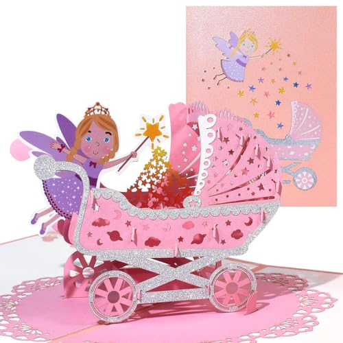 CNLITIHEKA Nuova Carta per Bambina, Carta Pop Up per Neonato, Benvenuto Baby Shower, Neonato, Congratulazioni.