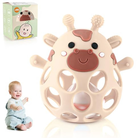 Lociban Beißring Baby Spielzeug Beißring Spielzeuge, Teething Ring Baby Toy, Silicone Rattle Toy BPA Frei Beißspielzeug B aby Montessori Spielzeug Von 3-18 Monaten (Hellbraun)