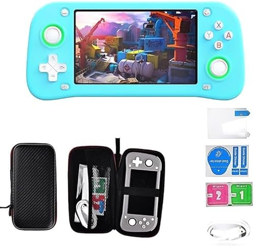 XF43 Console di gioco portatile retrò - Schermo IPS da 4,3 pollici, batteria 3000 mAh, scheda TF da 64 GB con 15.000 giochi, oltre 30 emulatori, sistema operativo Linux, custodia portatile inclusa