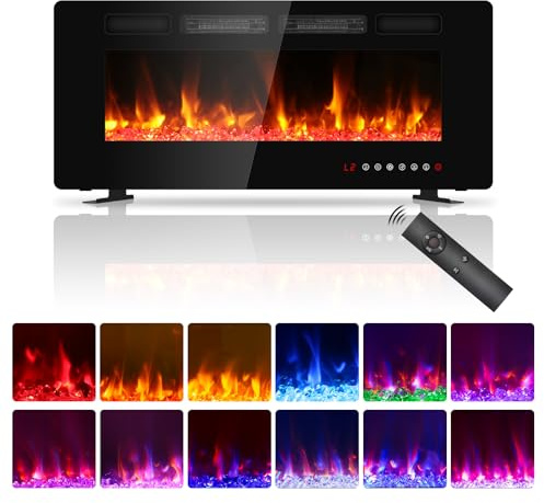 Quiniver 42 Slim Electric Fire Freestanding Wall Mount Fireplace Heater