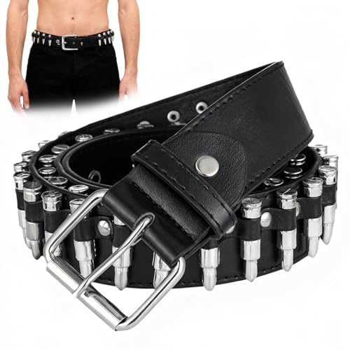 Nocecfi Studded Bullet Belt - Y2K Gothic Punk Belt for Men & Women, Emo Rivet Black Leather Belt, Edgy Alt Accessory for Jeans, Dresses & Daily Wear