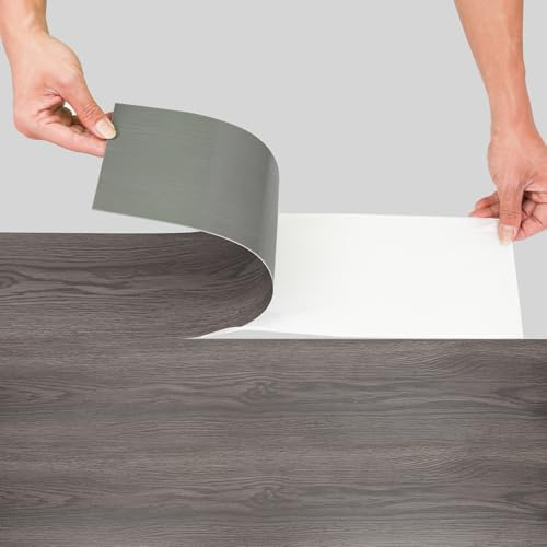 Vkechh PVC-golvbeläggning självhäftande, vinylgolv av PVC i träutseende, halkfri och vattentät, självhäftande kakel för kök och badrum, 91,5 × 15,2 cm, tjocklek 1,5 mm (Night Oak, 7 plattor ca 1 m²)