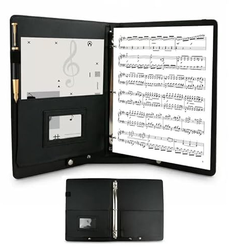 Carpeta de Música A4, Carpeta Coral Negra para Cantante de Piel Sintética, Documento de Nota Musical con Asa y Hombro para Partituras de Instrumentistas y Músicos
