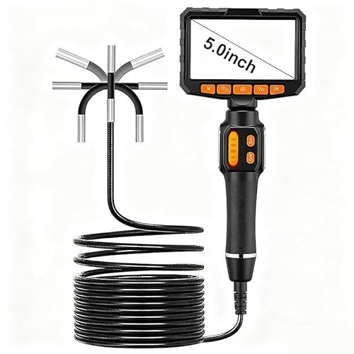 360 ° Rotating Dual-Lens Endoscope, 3.9/6.0MM 5-inch IPS Endoscope Inspection Camera, Mechanical Industrial Endoscope(2m,5.0 inch Screen)