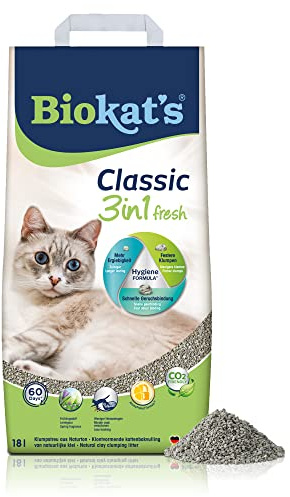 Biokatʼs Classic fresh 3-i-1 med vårdoft - Klumpbildande kattströ med tre olika kornstorlekar - 1 säck (1 x 18 l)