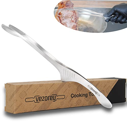 VEZOREY® - Premium Küchenzange (26,5cm) aus Edelstahl mit Standfunktion - Küchenpinzette & Kochzange für Fleisch, Grill & Gemüse - Grill-Zange & Koch-Pinzette lang - Küchen-Zange (spülmaschinenfest)