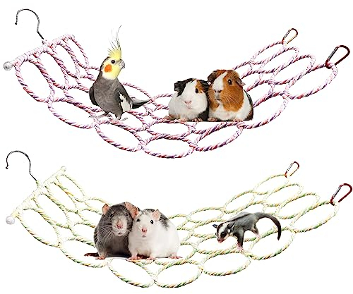 2 Pack Hanging Rat Rope Net, Bird Swing Toy, Parrot Climbing Ladder Bridge for Small Animal Cage Accessories