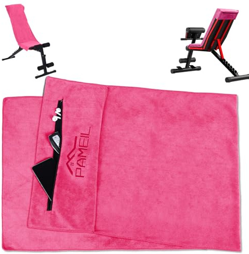 Pameil Serviette de Sport | 120x50cm Serviette de Fitness Microfibre| Absorbante et Douce Serviette de Gym avec Poche Zippée pour l'entraînement (Rose)