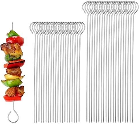 DMJJSD 40Stück Schaschlikspieße Edelstahl Grillspieße Edelstahl Kebab Spieße Schaschlikspieße Metall Grill Kabob Spieße Edelstahl für Fleisch, Hühnchen, Garnelen, Obst, Gemüse(20cm+25cm)
