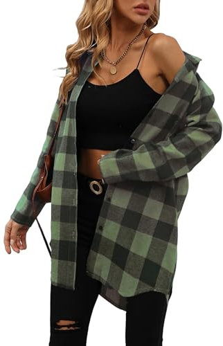 Jhsnjnr Damen Mode Longshirt zum Knöpfen Leichte Oktoberfest Kariertes Hemd Oversized Flanell Bluse mit Taschen
