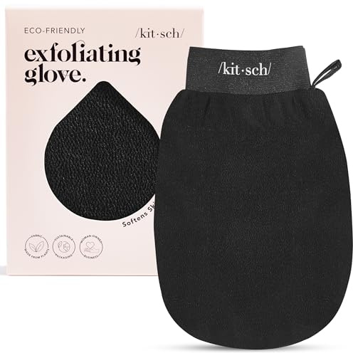 Kitsch Exfoliating Gloves – Korean Exfoliating Mitt and Deep Exfoliating Body Scrubber for Shower Bath, Body Scrubber Exfoliator, Dead Skin Remover, Skin Care for Smooth Renewed Skin - 1pc, Black