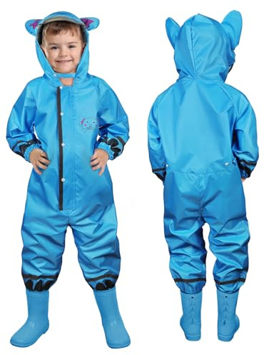 HAGOT Raincoat Hooded Kids Puddle Suit, All in One Waterproof Suit, Lightweight Portable Rainwear Muddy Suit, Reusable Rain Jacket Suit for Childs 7-10 Years