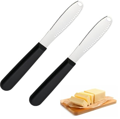 2Pcs Butter Knife Spreader, 3 in 1 Stainless Steel Butter Spreader, Butter Knives with Serrated Edges and Scraping Holes, Butter Curler for Cutting And Spreading Butter Cheese