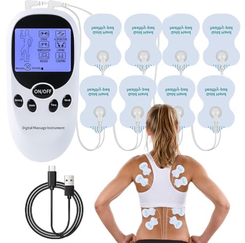 Vmxlso EMS TENS Gerät Schmerztherapie, Tensgeräte Reizstromgerät, TENS Gerät Muskelstimulator mit 2 Kanäle, 6 Massagemodi und 8 Elektroden Pads, EMS Gerät zur Schmerzlinderung von Rücken, Schulter