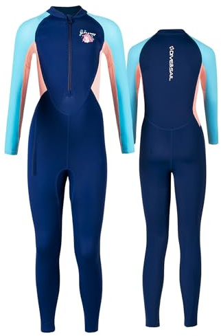Maeau Kids Rash Guard Full Length Swimsuit Girls Swimming Costume One Piece Swimwear Bathing Suit Long Sleeve for Diving Snorkelling Surfing 9-10 Years Blue