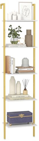 COSTWAY Libreria a Scala a 5 Ripiani, Libreria da Muro con Kit Anti-ribaltamento e Struttura in Metallo, Ripiano di Esposizione Aperto Verticale per Soggiorno Camera da Letto e Ufficio, 43x30x178 cm