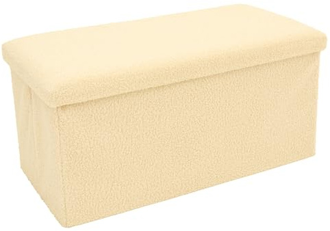 Libbi Lou Cream Teddy Boucle Foldable Footstool/Ottoman Storage Box | 76 x 38 x 38 cm | Ottoman for Home, Office or Bedroom | Store up to 40kg