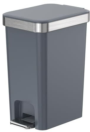 onlcuk Small Bathroom Trash Can with Lid Soft Close, 10 Liter/2.6 Gallon Slim Garbage Can-Metal Step and Press top Lid, Mini Modern Waste Basket for Toilet, Office, Bedroom,Dorm,Dark Gray