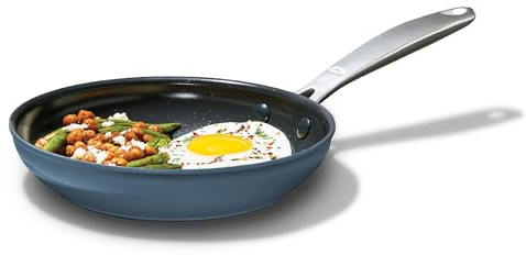 OXO Enhanced 8” Nonstick Frying Pan Skillet, Ceramic PFAS-Free Cookware, Stainless Steel Handle, Eggs & Omelets, Dishwasher & Oven Safe, Storm Blue