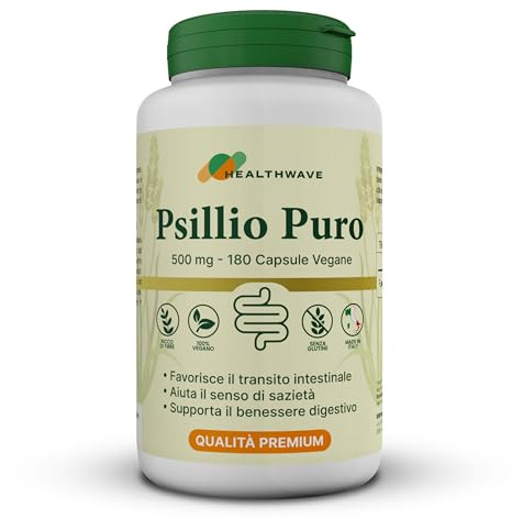 HealthWave Psillio Premium 180 Capsule – Fibre Naturali Psyllium Husk per Regolarità Intestinale e Digestione – Integratore Vegan ad Alta Concentrazione