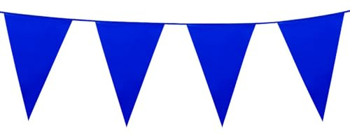 Ghirlanda di bandierine blu, 10 m, in plastica, grandi bandierine da 20 x 30 cm, resistente alle intemperie, per interni ed esterni, antistrappo e riutilizzabile, decorazione per feste di compleanno