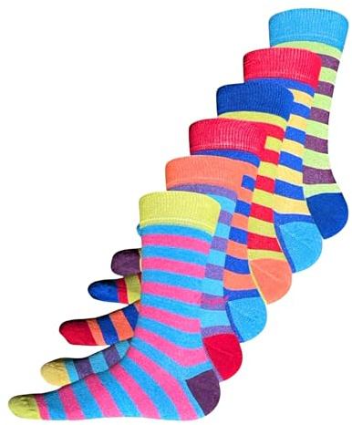 Rozgul 6 Pairs Mens Bright Summer Colour Striped Everyday Casual Suit Socks Uk Size 6-11