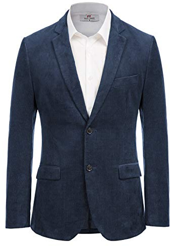 PJ Paul Jones, Giacca da Uomo in Velluto a Coste, Slim Fit, con Due Bottoni, Stile Casual e Sportivo, Blu Navy, L