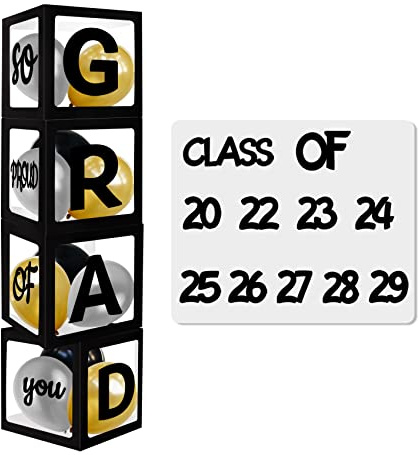 Class Of 2025 Graduation Decorations Black Graduation Balloon Box Kit, with Letters  GRAD, So Proud of You and  Class of 2025, Grad Party Decoration Supplies, With Black Gold Silvers Balloons