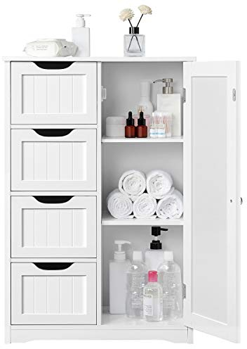 Yaheetech Unterschränke Badezimmerschrank mit 4 Schubladen und Tür Aufbewahrung verstellbare Regalebene Wohnzimmer/Küche/Flur 56 * 30 * 82 cm Weiß